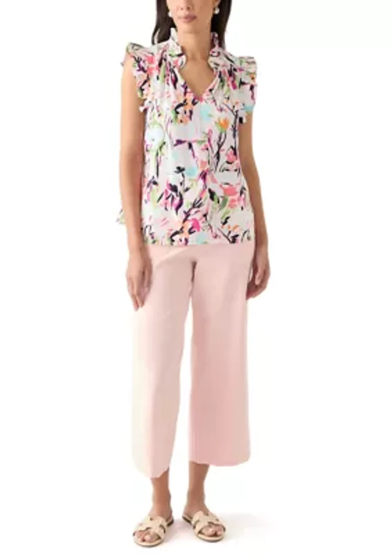 Women's Printed Ruffle Sleeve Top
