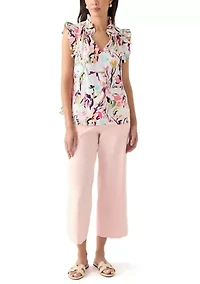 Women's Printed Ruffle Sleeve Top