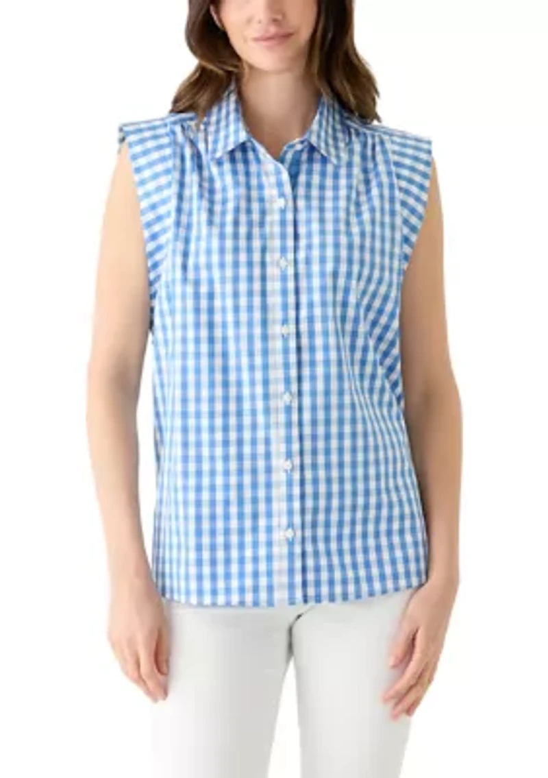 Women's Sleeveless Striped Button Down Shirt