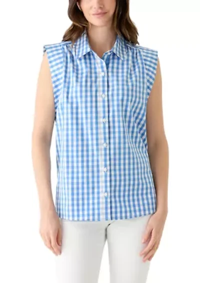 Women's Sleeveless Striped Button Down Shirt