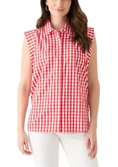 Women's Sleeveless Striped Button Down Shirt