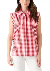 Women's Sleeveless Striped Button Down Shirt