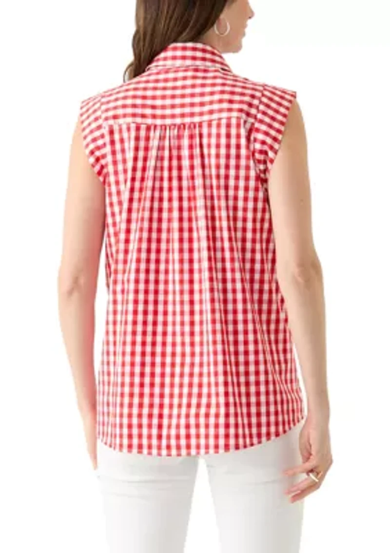 Women's Sleeveless Striped Button Down Shirt
