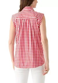 Women's Sleeveless Striped Button Down Shirt