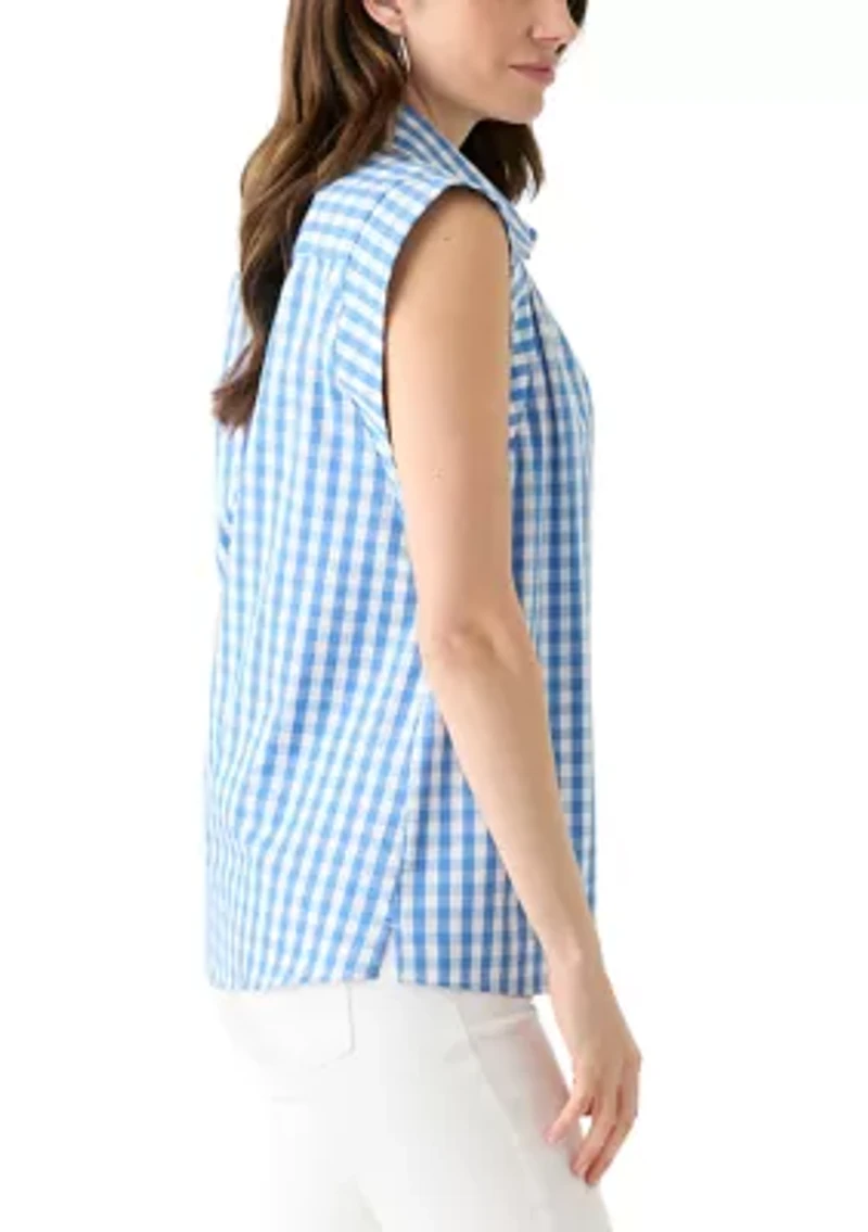 Women's Sleeveless Striped Button Down Shirt