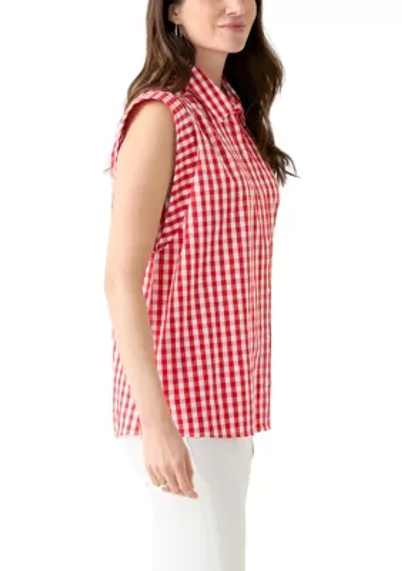 Women's Sleeveless Striped Button Down Shirt