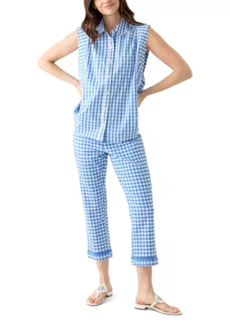Women's Sleeveless Striped Button Down Shirt