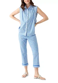 Women's Sleeveless Striped Button Down Shirt