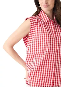 Women's Sleeveless Striped Button Down Shirt