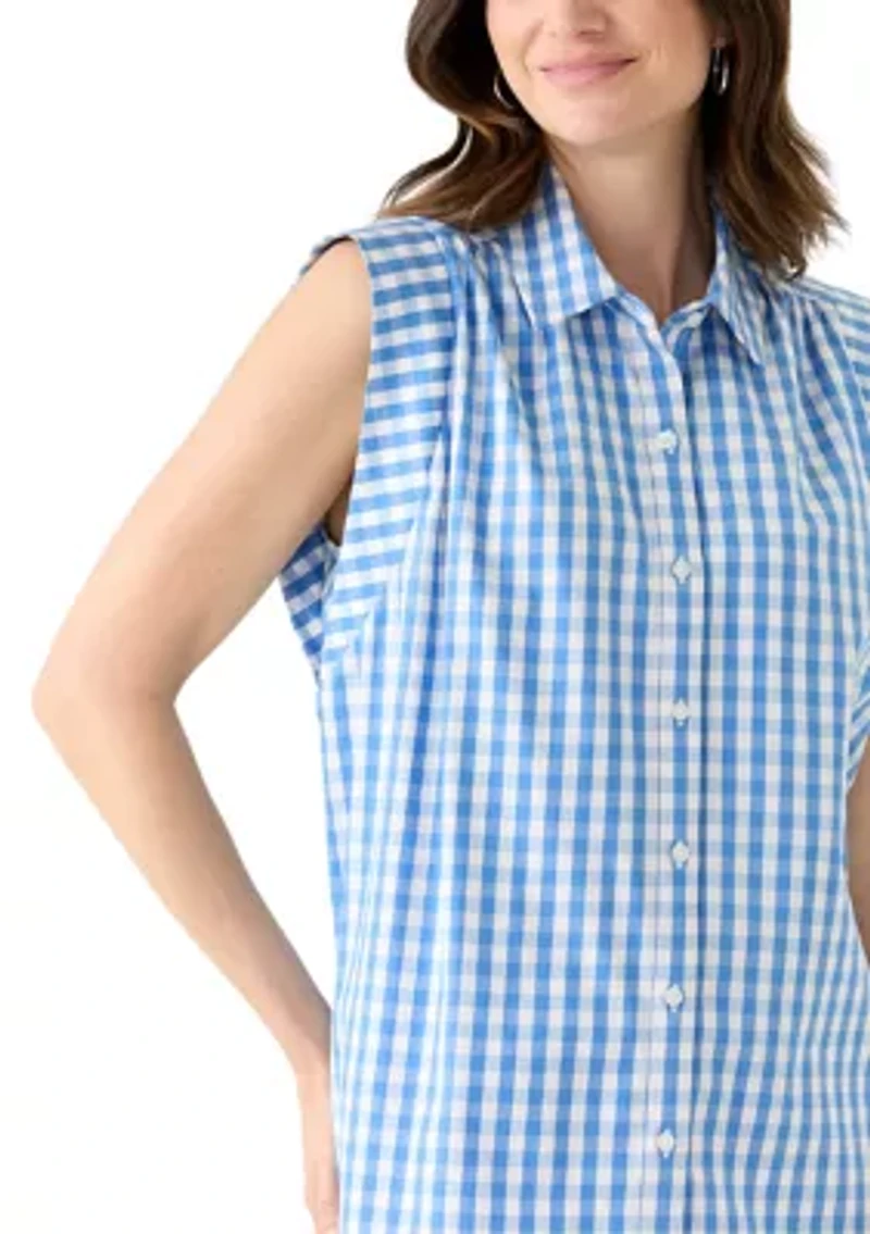 Women's Sleeveless Striped Button Down Shirt