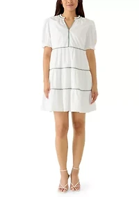 Women's Short Sleeve Embroidered Mini Dress