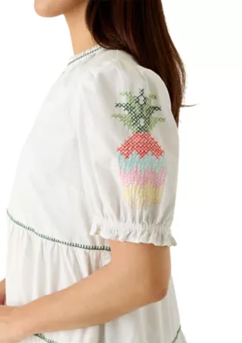 Women's Short Sleeve Embroidered Mini Dress