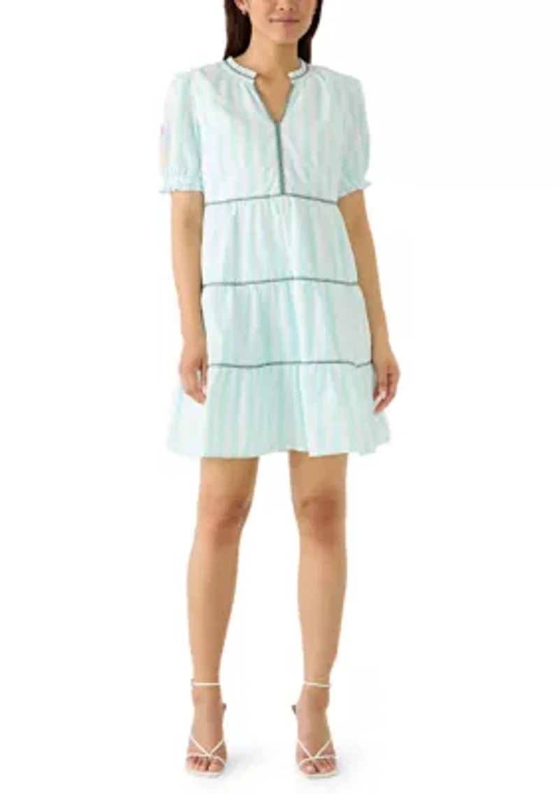 Women's Short Sleeve Embroidered Tiered Mini Dress