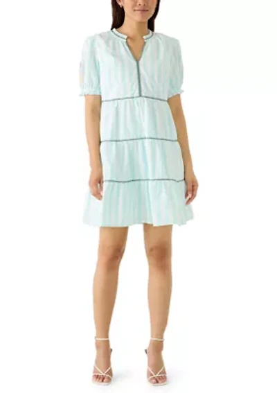 Women's Short Sleeve Embroidered Tiered Mini Dress