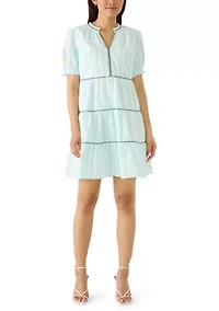 Women's Short Sleeve Embroidered Tiered Mini Dress