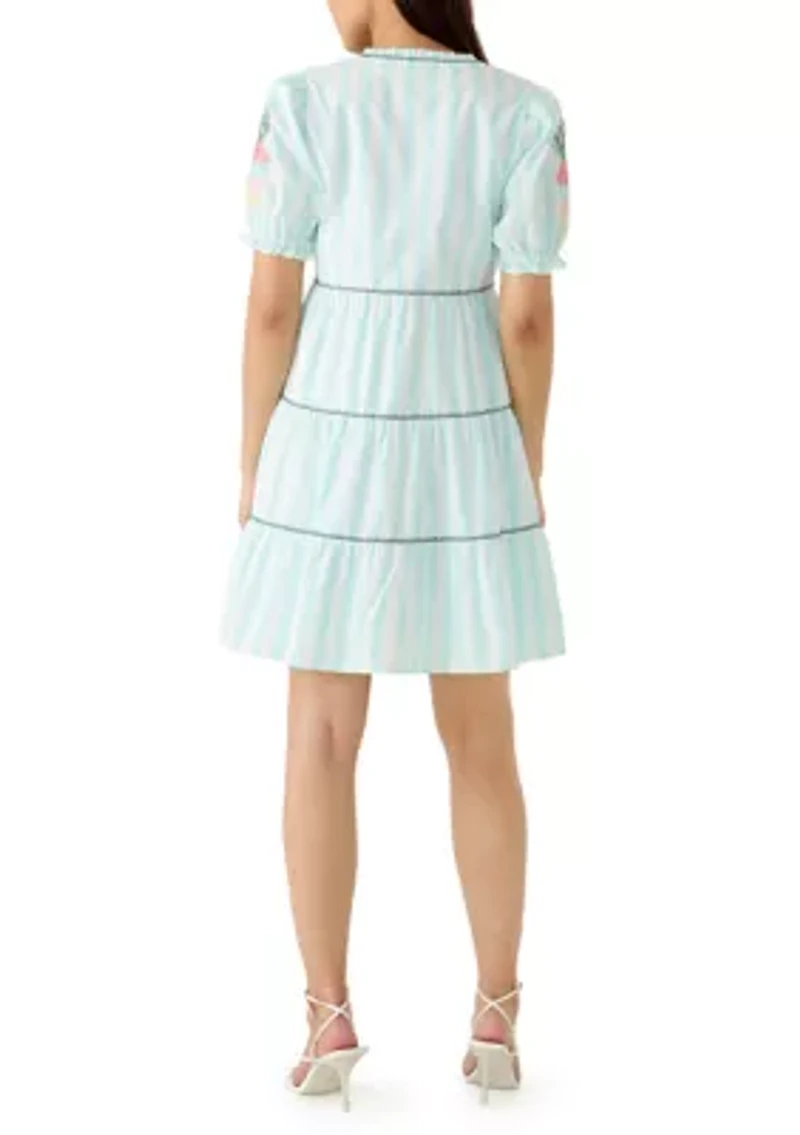 Women's Short Sleeve Embroidered Tiered Mini Dress