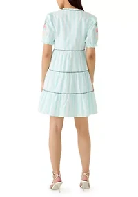 Women's Short Sleeve Embroidered Tiered Mini Dress