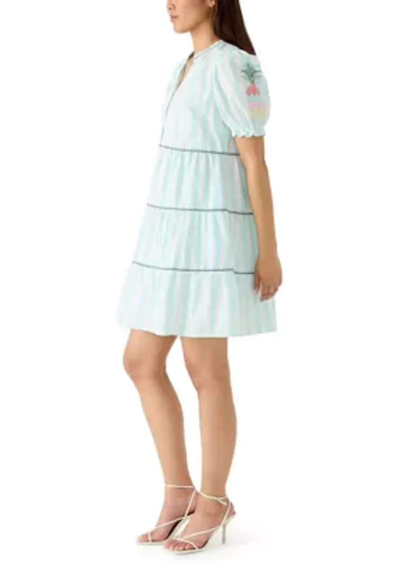 Women's Short Sleeve Embroidered Tiered Mini Dress