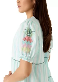 Women's Short Sleeve Embroidered Tiered Mini Dress