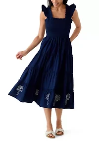 Women's Sleeveless Embroidered Smocked Midi Dress