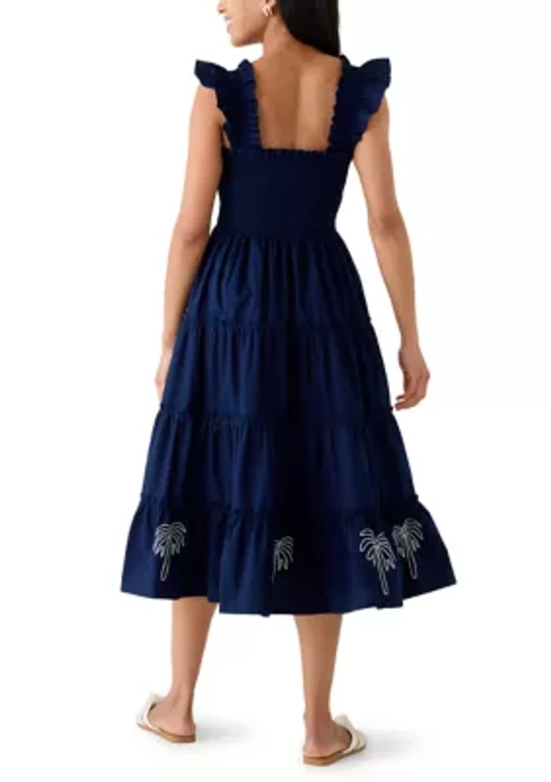 Women's Sleeveless Embroidered Smocked Midi Dress