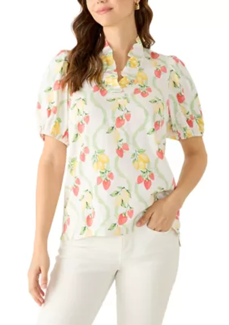 Women's Short Sleeve Ruffle Neck Blouse
