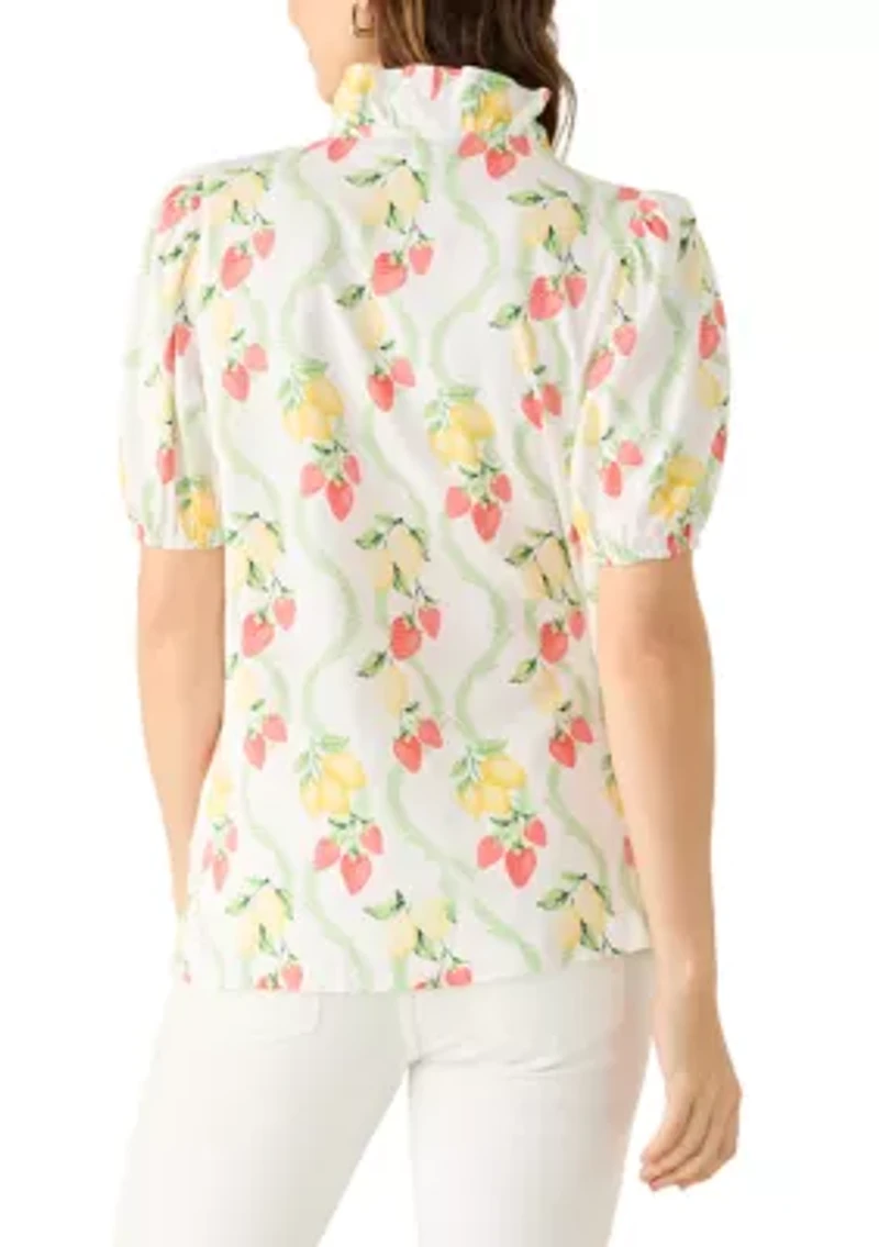 Women's Short Sleeve Ruffle Neck Blouse