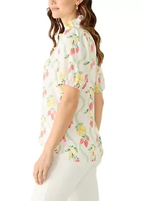 Women's Short Sleeve Ruffle Neck Blouse