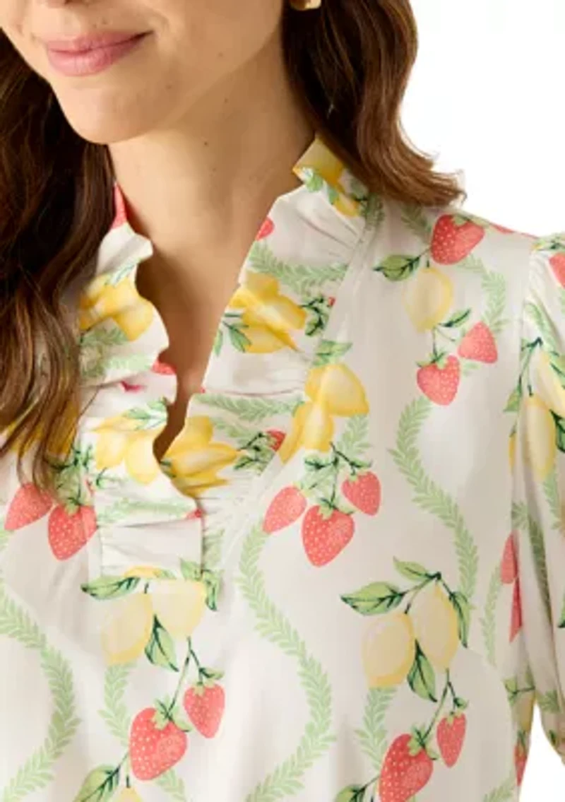 Women's Short Sleeve Ruffle Neck Blouse
