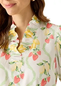 Women's Short Sleeve Ruffle Neck Blouse