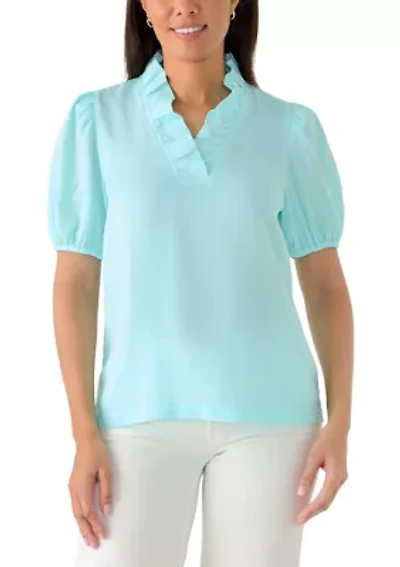 Women's Short Sleeve Ruffle Neck Top