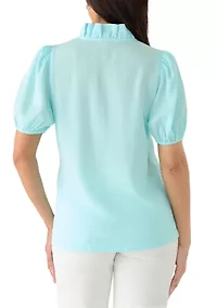 Women's Short Sleeve Ruffle Neck Top