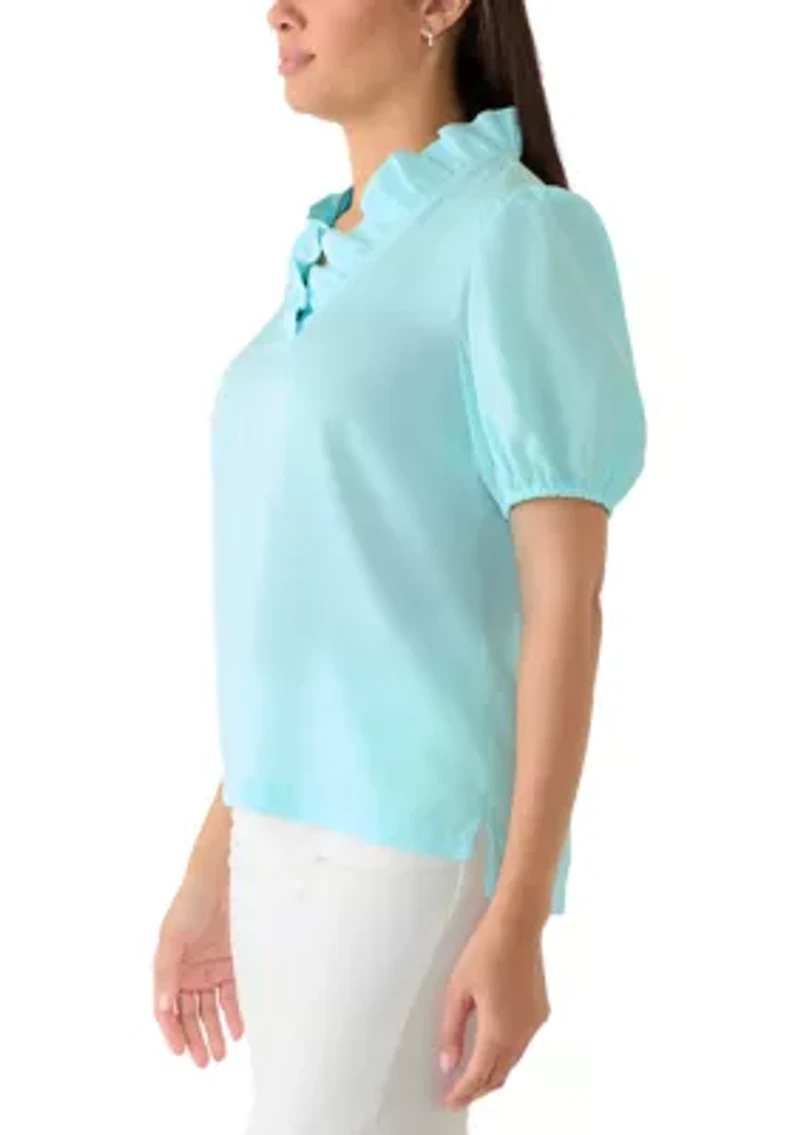 Women's Short Sleeve Ruffle Neck Top