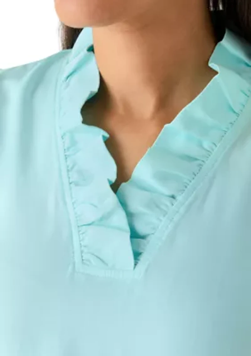 Women's Short Sleeve Ruffle Neck Top