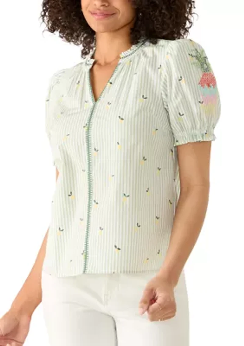 Women's Print Puff Sleeve Peasant Shirt