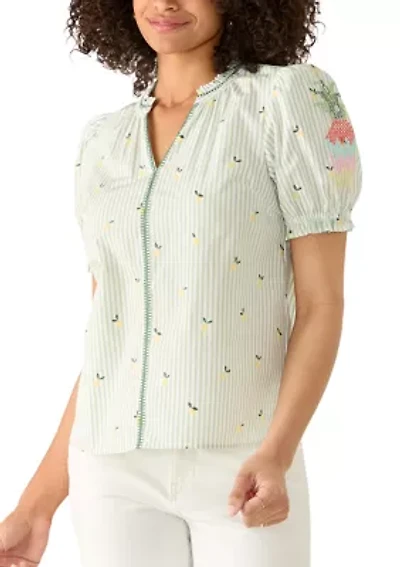 Women's Print Puff Sleeve Peasant Shirt