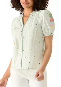 Women's Print Puff Sleeve Peasant Shirt