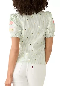 Women's Print Puff Sleeve Peasant Shirt
