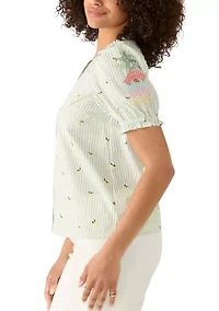 Women's Print Puff Sleeve Peasant Shirt