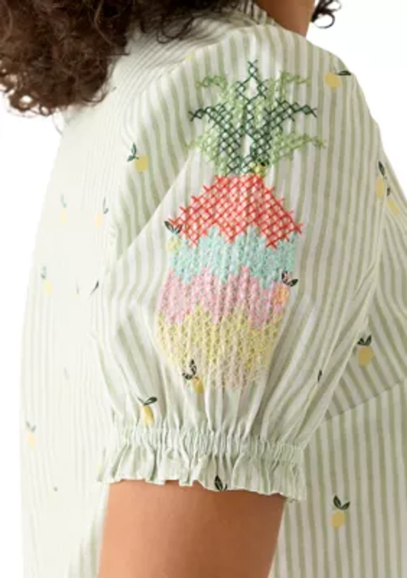 Women's Print Puff Sleeve Peasant Shirt