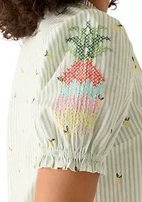 Women's Print Puff Sleeve Peasant Shirt