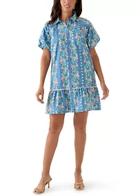Women's Short Sleeve Flounce Shirtdress