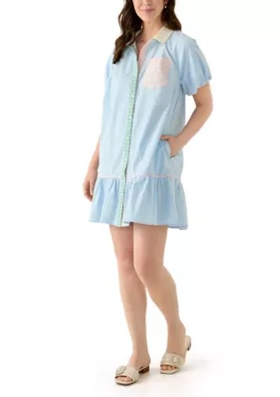 Women's Short Sleeve Flounce Shirtdress