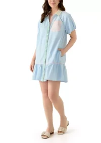 Women's Short Sleeve Flounce Shirtdress