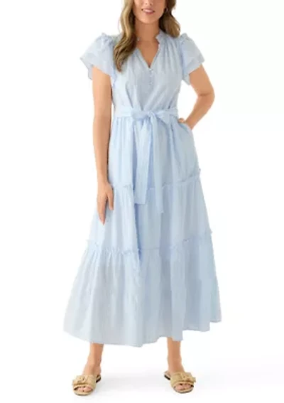 Women's Flutter Sleeve Belted Maxi Dress