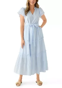 Women's Flutter Sleeve Belted Maxi Dress