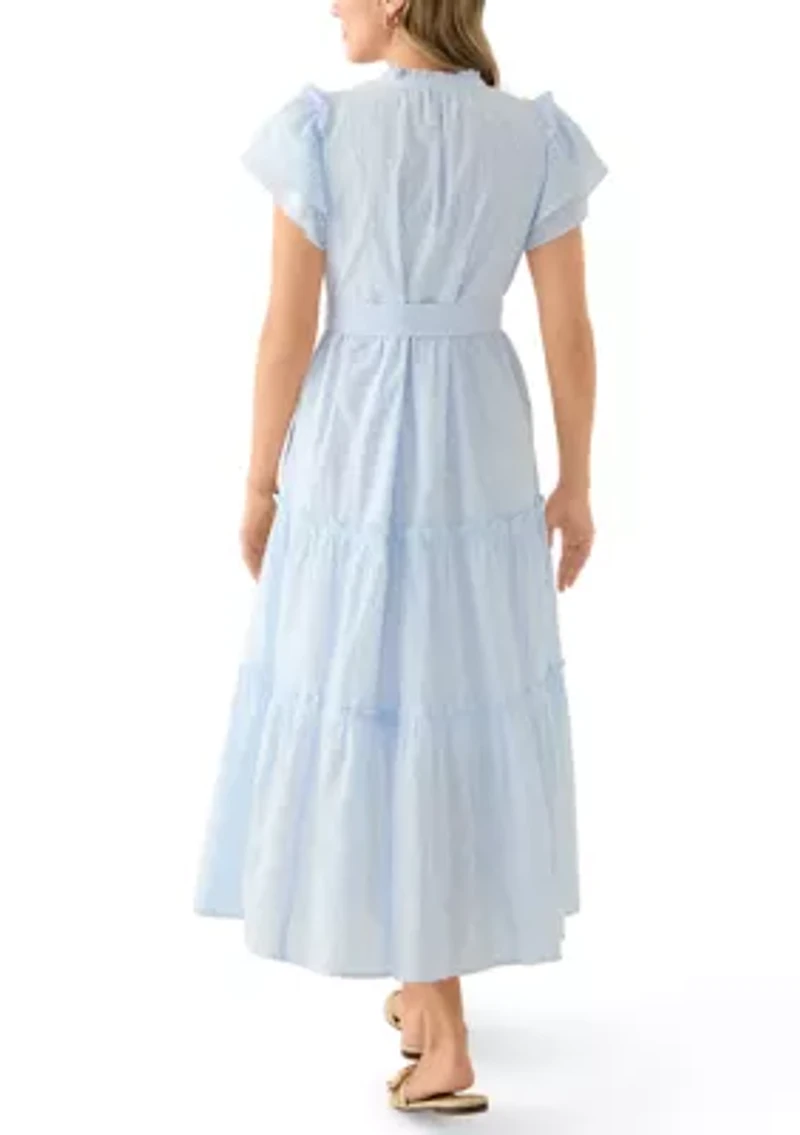 Women's Flutter Sleeve Belted Maxi Dress