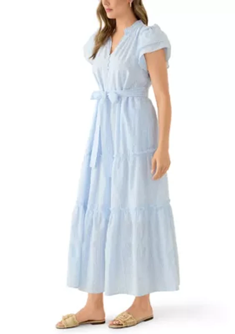 Women's Flutter Sleeve Belted Maxi Dress