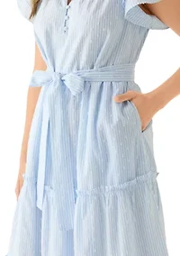 Women's Flutter Sleeve Belted Maxi Dress