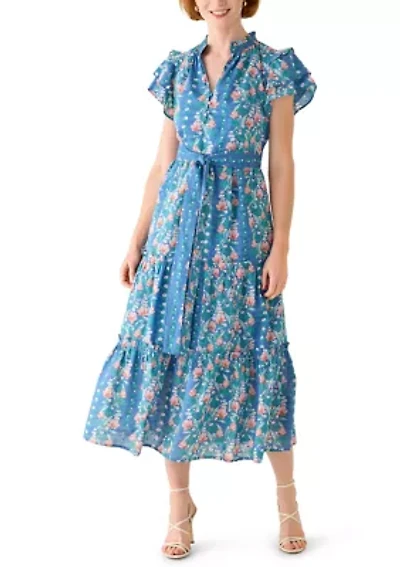 Women's Floral Belted Midi Dress
